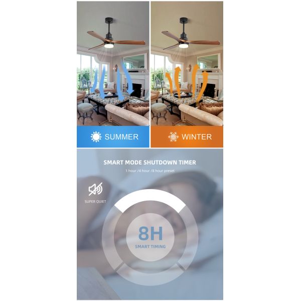 Dimmable AC/DC120V 65W Smart Ceiling Fan With Light And Remote 3 Speed