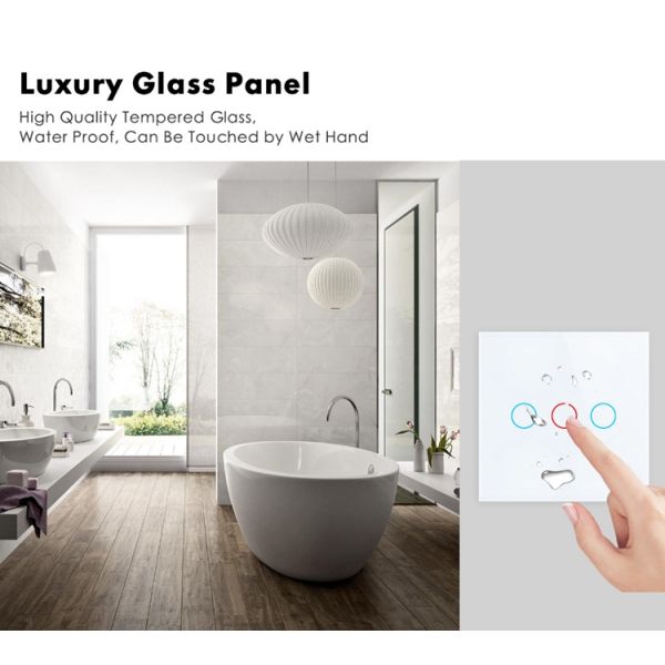 2 Gang WiFi RF Smart Switch UK 2400W Glass Touch Light Switch