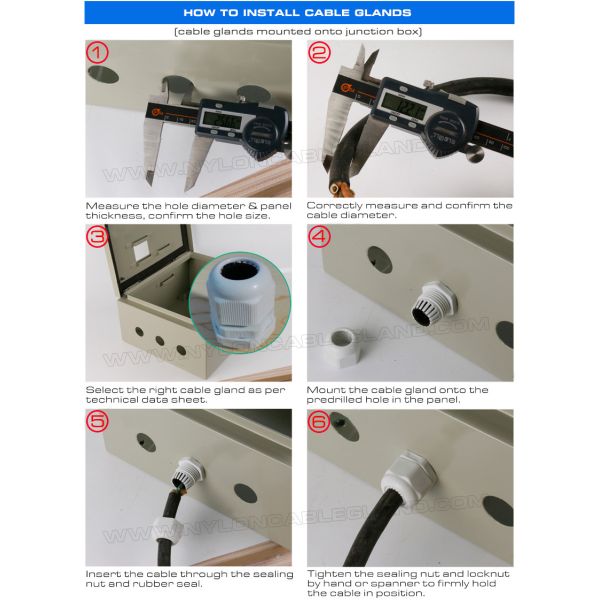 Electrical Cable Gland, Nylon 6, 20mm Metric Thread, M20x1.5, IP68/IP69K, UL94 V-2, para Cable Ø 6-12mm