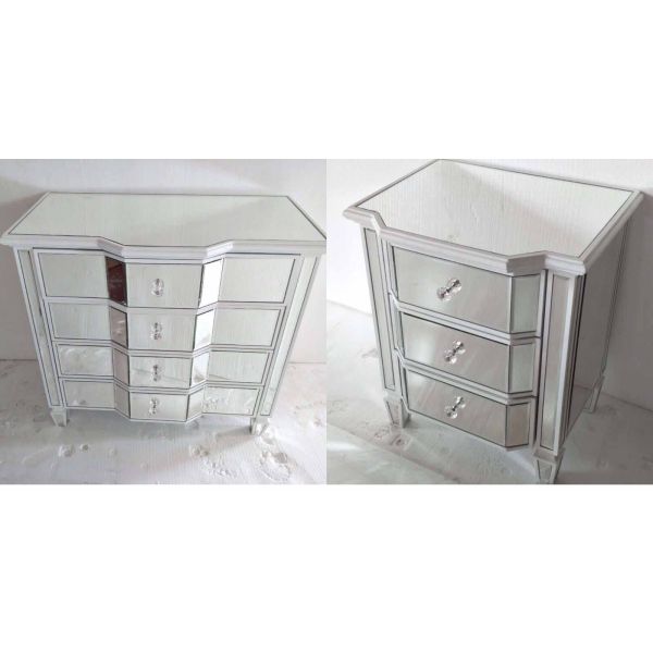 5 Drawers High Mirrored Night Stands Silver / Different Color Optional