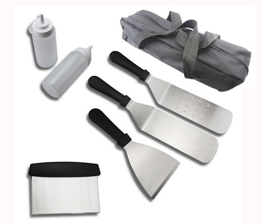 Customized Clent Logo 7PCS BBQ Grill Griddle Accessories Set With Carry Bag For Cooking Camping
