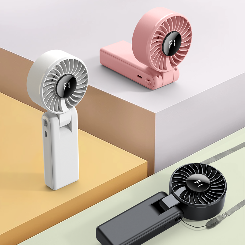 FUSMLI Portable Foldable Handheld Neck Fan Visual Digital Battery Display Stylish Color Combinations Effortless Cooling Anywhere
