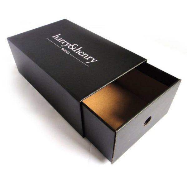 black shoe packaging box book shape drawer packaging shoe box slide shoe box