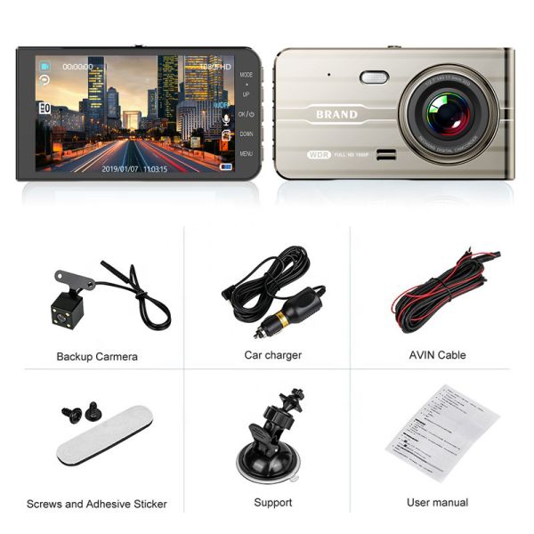 4 Inch Dual Lens IPS Screen Wireless Dashboard Camera Security Dash Cam Camcorder Video Registrator