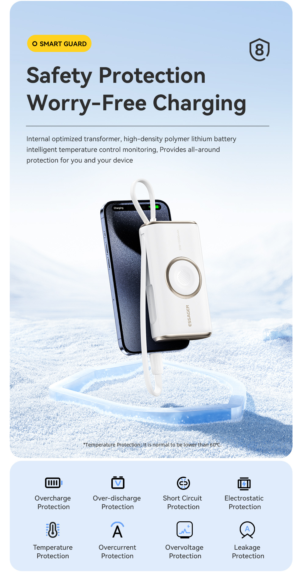 ESSAGER ES-D018 Series Portable Battery Power Bank 10000 Mah With 30W USB-C Input
