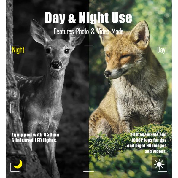 Infrared Hunting Camera 30MP1080P Dual-lens Game Cameras for Outdoor Wildlife Trap Waterproof 940nm IR Camera