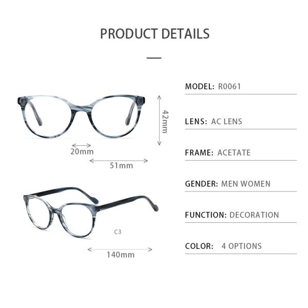 Exquisite Fashion Round Acetate Frame Glasses Optical Spectacles Woodgrain Stripe