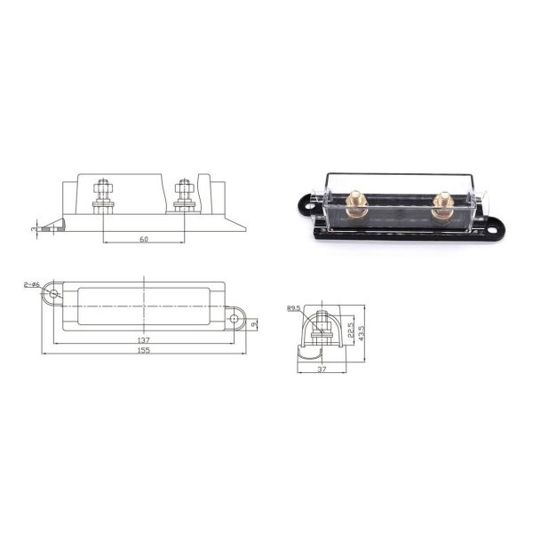 Heavy Duty Automotive ANL Fuse Blocks Bolt Down Fuse Holder With Installation Hole