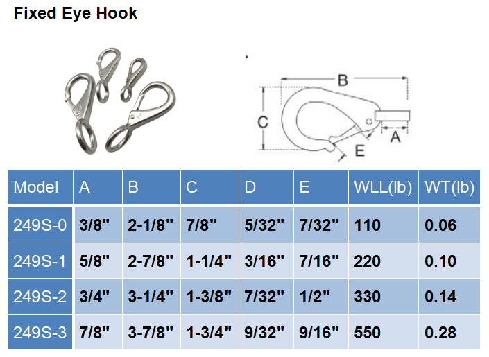 Stainless Steel Fixed Eye Snap Hook for Strong and Dependable Applications