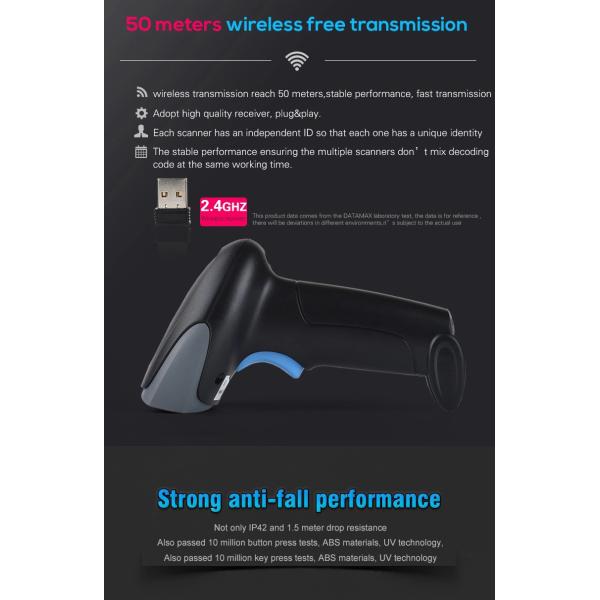 RAKINDA Wireless Handheld Barcode Scanner 1D 2D QR Code Reader Gun 5mil Resolution