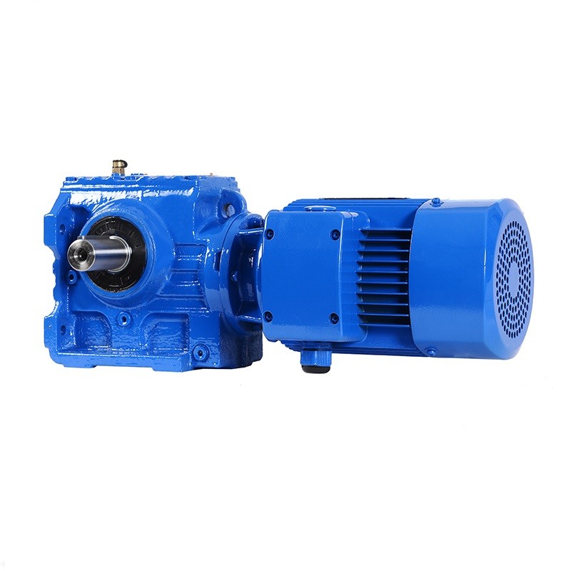 Close-up of helical gear reducer components