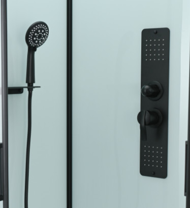 Modern Shower Room And Black Frame With Tray And Roof