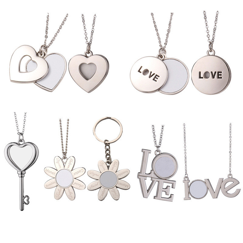 Sublimation Heart Shape Sliding Silver Locket Necklace Custom Printing Sublimation DIY Blank Love Necklace Picture Pendant