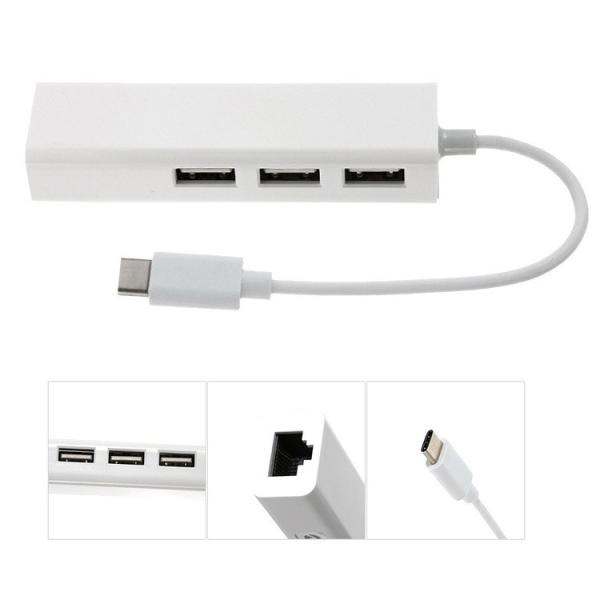 Aluminum Alloy USB 3.1 Type C to Ethernet Adapter With 3 Port USB 3.0 HUB Type-C to RJ45 Network LAN Adapter Converter Cable