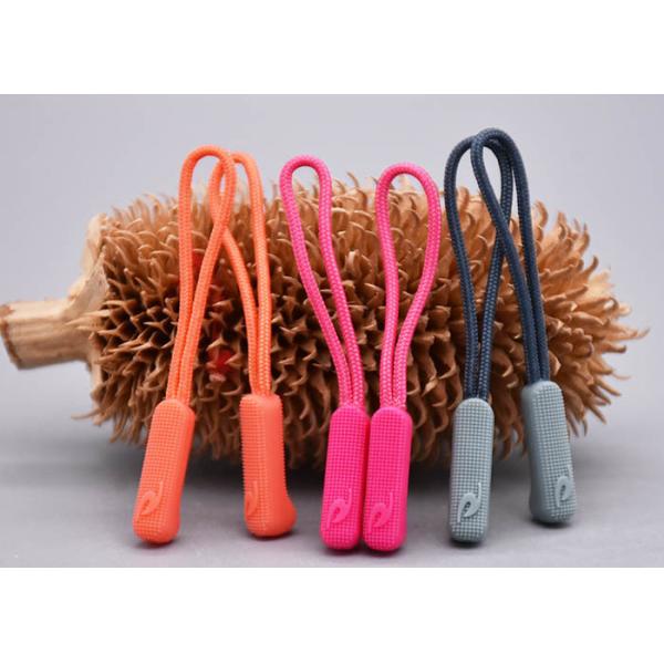 3D Embossed Plastic Zipper Puller With Polyester String For Garments