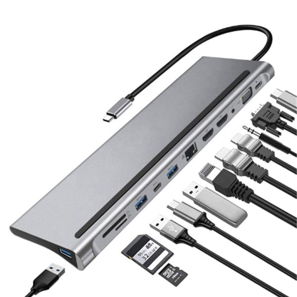 Enhanced Connectivity 12 In 1 USB C Type-C Hub Multiport Dock Station With Dual HDMI