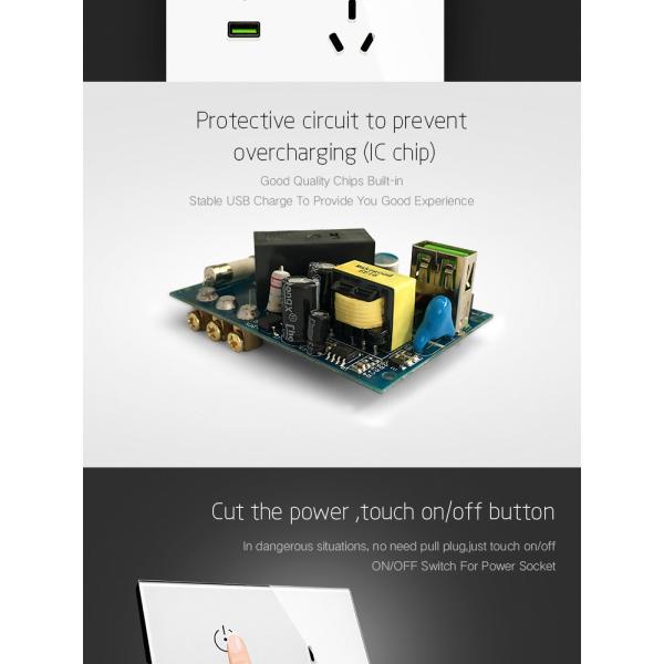 Smart Home AU Crystal Tempered Glass Panel Smart Touch Usb Charger & Wall Socket