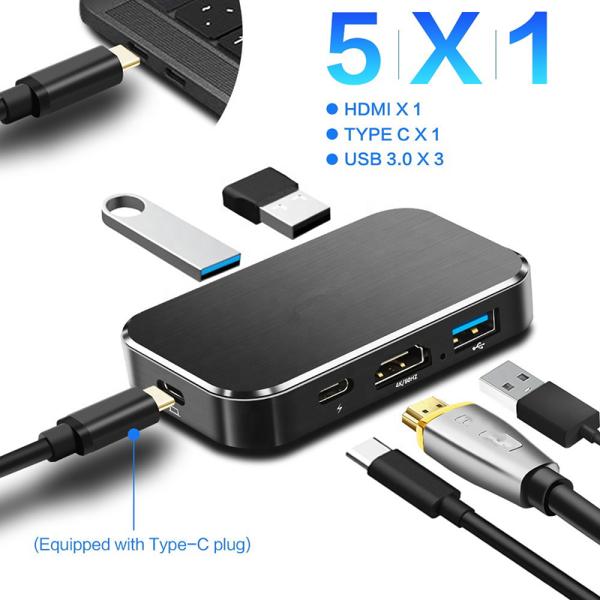 HUB 4K 60HZ USB C To HDMI Adapter 100W PD Charging 3 USB 3.0 Connector For MacBook