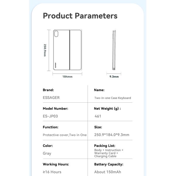 ESSAGER Bluetooth Wireless Magnetic Tablet Keyboard Case For Ipad 10 ES-JP03