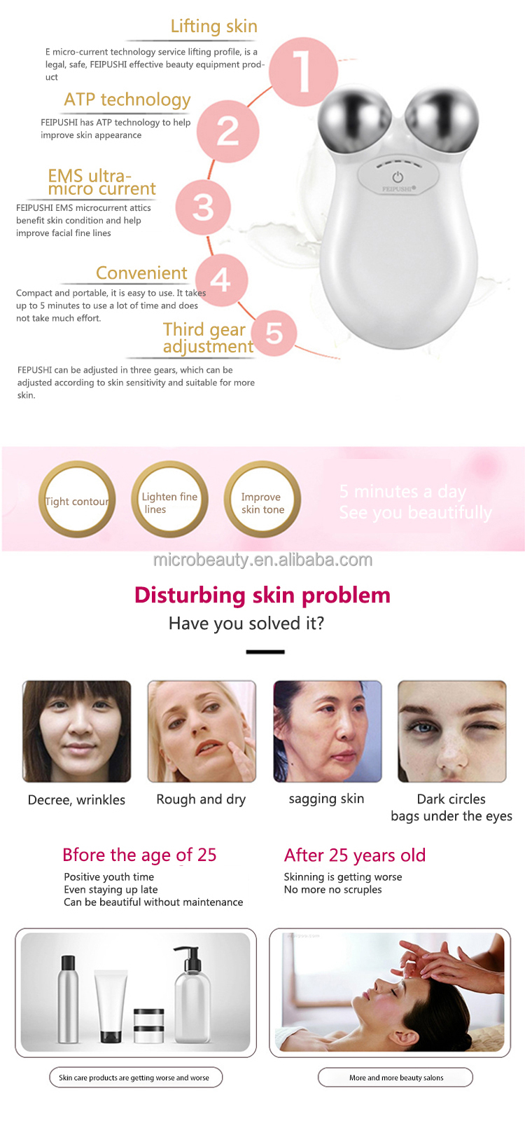 LED Photon Therapy Wrinkle Remover Machine Anti Puffiness EMS Vibration Lifting Face Massager
