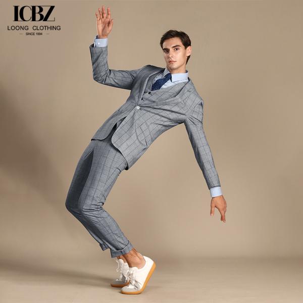 Gray Plaid Vintage Formal Suit for Men's Wedding Wool/Silk Material Woven Weaving Method