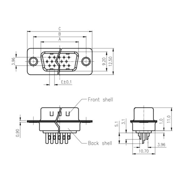 D-SUB Straight Small Electrical Connectors Panel Mounting Male Solder Type Without Nut