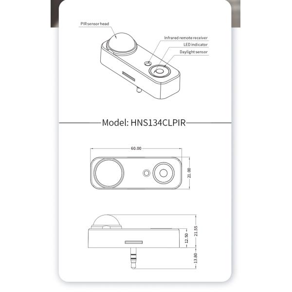 Audio-jack connection PIR motion sensor HNS134CLPIR, with tri-level dimming control, Constant-Lux control, easy plug & play