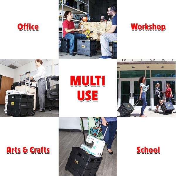 Wheels Rolling Crate - Collapsible Rolling Cart with Lid Folding Teacher Rolling Box Carrier with Handle Shopping