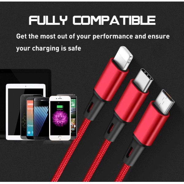 Applicable Apple iPhone Android Type-C 1 for 3 USB data Tiger pattern weaving 3A mobile phone charging line