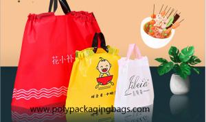 China Gravure Printing 0.07mm Thickness LDPE Plastic Drawstring Shoes Packaging Bags With Handle on sale