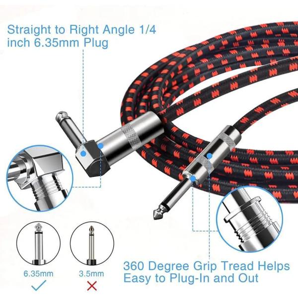 Braid Jack Electric Tweed Guitar Cables 6.35MM With Noiseless Technology for Professional Audio