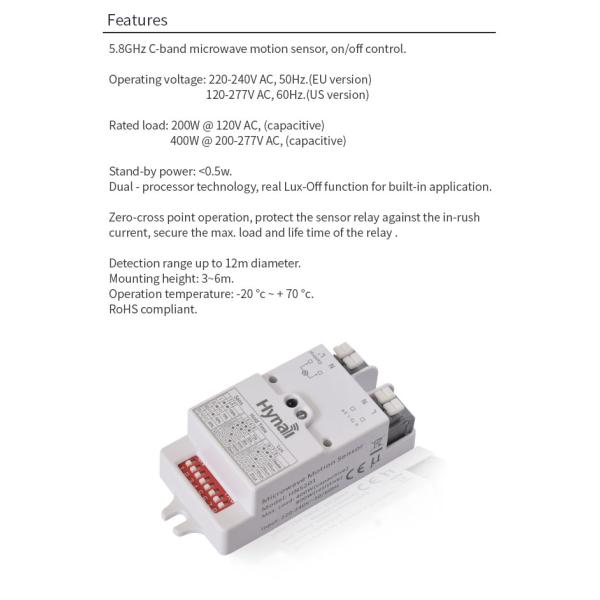 Dual Processor AC Motion Sensor Switch Auto On Off And Lux Off DIP Switch Setting