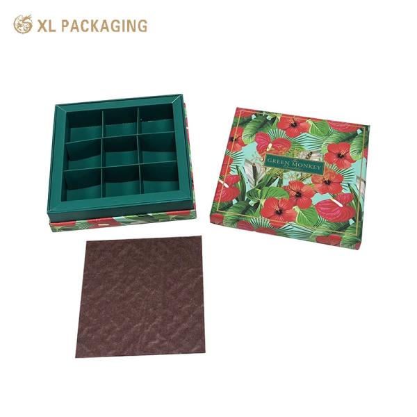 Chocolate Gift Box Gold Foil Logo Green Cookie Paper Box Food Grade 9 Pieces Chocolate Packaging Box