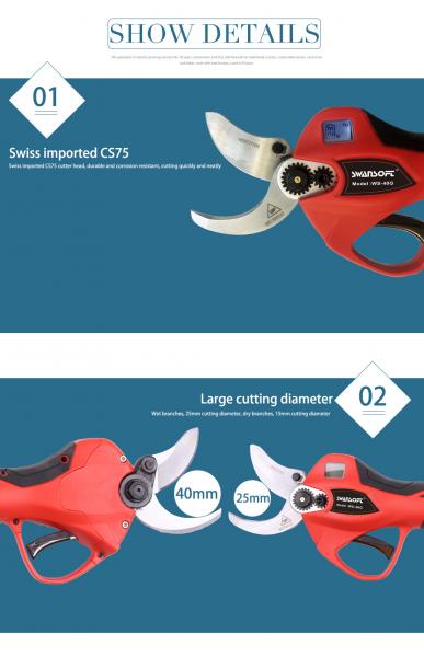 Finger protection and LED electric battery powered portable pruning shears 4.0CM electric pruner for garden Swansoft