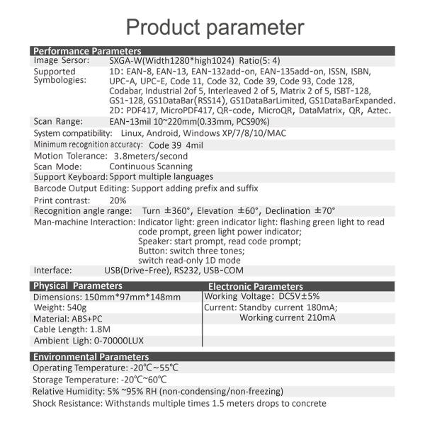 High Quality 2d Barcode Scanner Desktop Handsfree Use with Pos Machine for Supermarket