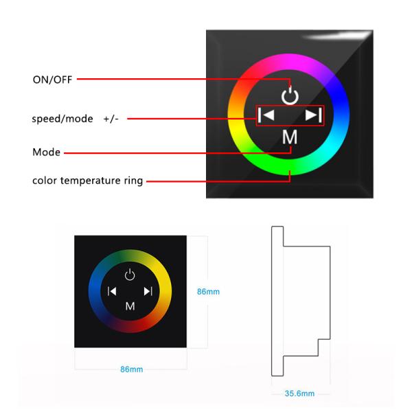 86 Type LED Strip Dimmer Controller With Full Touch Glass Panel