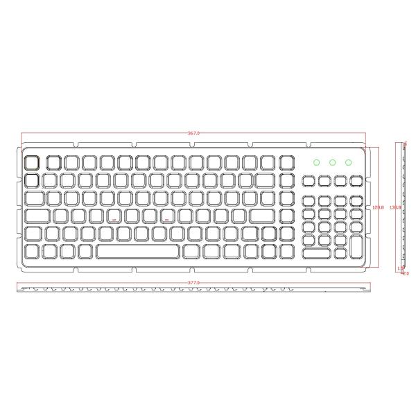 119 keys silicone rubber OEM industrial keyboard with numeric military computer