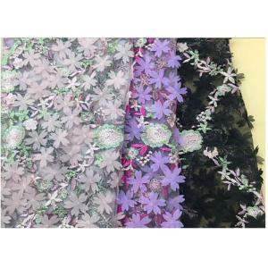 Buy cheap 3D Flower Embroidered Stretch Mesh Fabric , Coloured Tulle Lace Fabric product