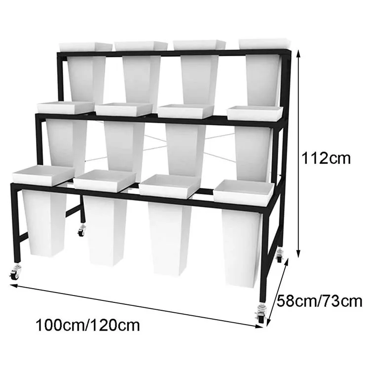 Factory Customized Color Size 3-Layer Stepped Plastic Square Bucket Florist Shelves Flower Stand Flower Shop Display Stand