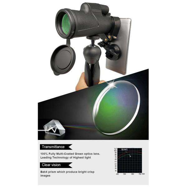 Best Compact Monocular 12x50 Waterproof High Definition Monocular Telescope