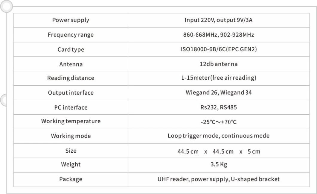 Low Radiation Value UHF Long Range Reader 15m Detection Range For Parking Management