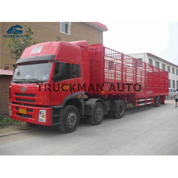 Heavy Duty Fence 3 Axle Semi Trailer , Semi Tractor Trailer With Sidewall And Grills