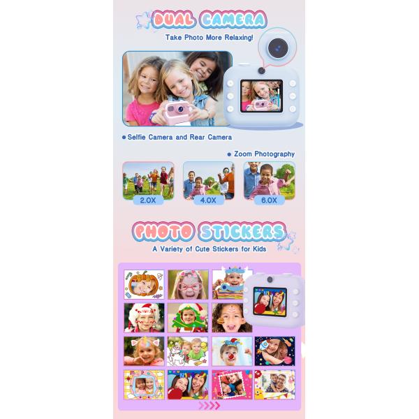 2.4Inch Screen Mini Inkless Printer Portable Digital Camera Kids Gift