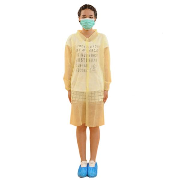 SMS/PP S-3XL Disposable Non Woven Lab Coat With Collar And Snap Button Closure