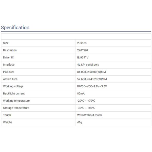 2.8 Lcd Module SPI Display Module 240*320 2.8 Inch Ili9341 Spi Tft Lcd Display