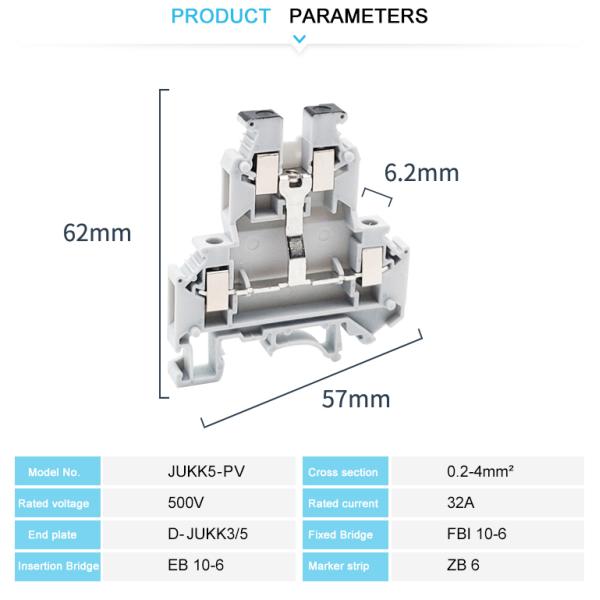 2 Level Din Rail Screw Wiring Terminal Blocks With Equipotential Bonder