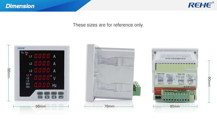 Three phase 5 rows display digital amp&volt &hertz meter AC combination multimeters