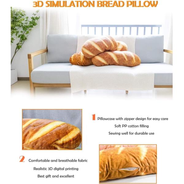 40 in 3D Simulation Bread Shape Pillow Soft Lumbar Baguette Back Cushion Funny Food Plush Stuffed Toy