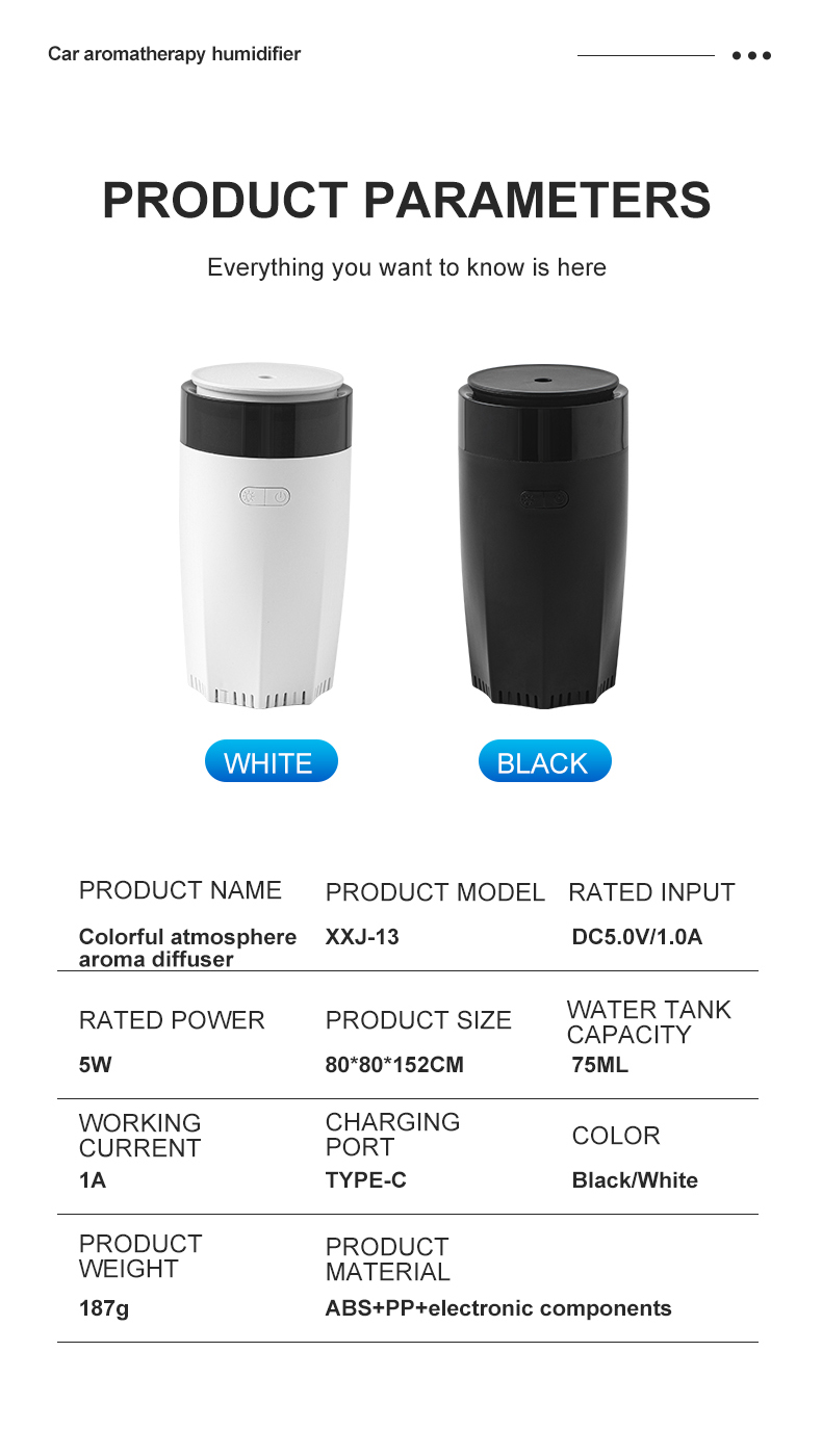 80ml Portable Air Freshener Electronic Customized Aromatherapy Type-c Auto Perfume Oil Home Car Essential Oil Aroma Diffuser