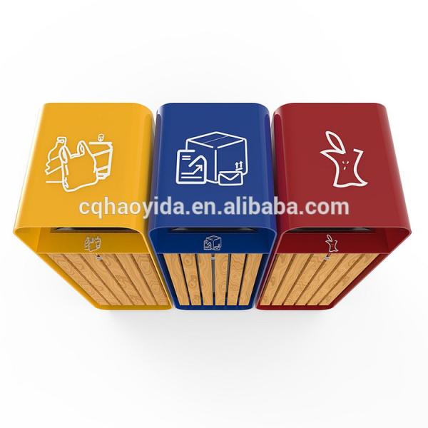 Customized Factory Outlet Outdoor Recycling Bin Garden Park 3 Compartments Wooden Waste Bin Rectangular Shape WPC Trash Bin